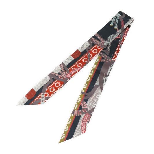 新品未使用展示品 HERMES エルメス FANTAISIE D’ETRIERS 鎧の幻想 ツイリー スカーフ 063921S 35 シルク ANTHRACITE CORAIL リボンスカーフ 2022年秋冬