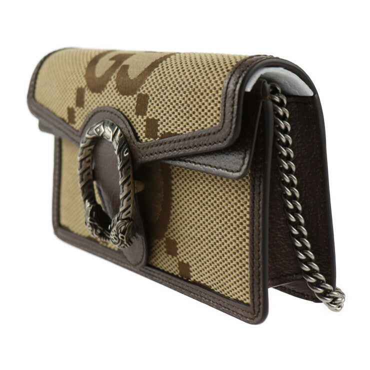 新古未使用展示品 GUCCI グッチ ディオニュソス ジャンボGG ショルダーバッグ 476432 GGキャンバス レザー ベージュ ブラウン シルバー金具 スーパーミニバッグ チェーン ショルダーポシェット タイガーヘッド