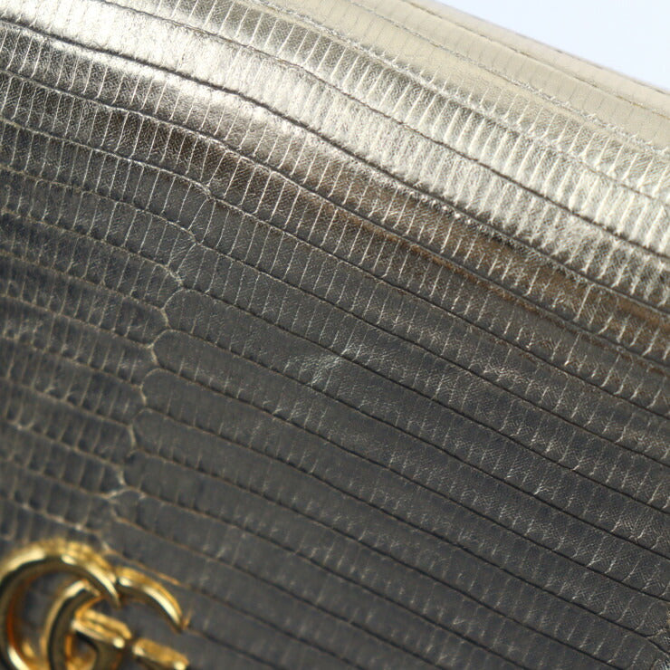 美品 GUCCI グッチ コンパクトウォレット GGマーモント 二つ折り財布 456126 EYZAG リザード レザー ゴールド
