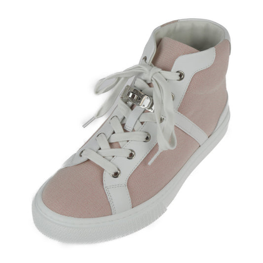 新品未使用展示品 HERMES エルメス デイドリーム スニーカー H221191Z C5380 表記サイズ 38 1/2 トワルアッシュ カーフレザー フランボワーズ ホワイト シルバー金具 ケリーバックル ハイカットスニーカー 参考サイズ約25.5cm