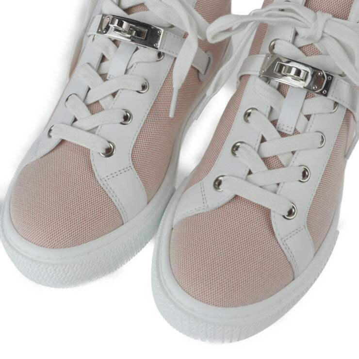 新品未使用展示品 HERMES エルメス デイドリーム スニーカー H221191Z C5380 表記サイズ 38 1/2 トワルアッシュ カーフレザー フランボワーズ ホワイト シルバー金具 ケリーバックル ハイカットスニーカー 参考サイズ約25.5cm