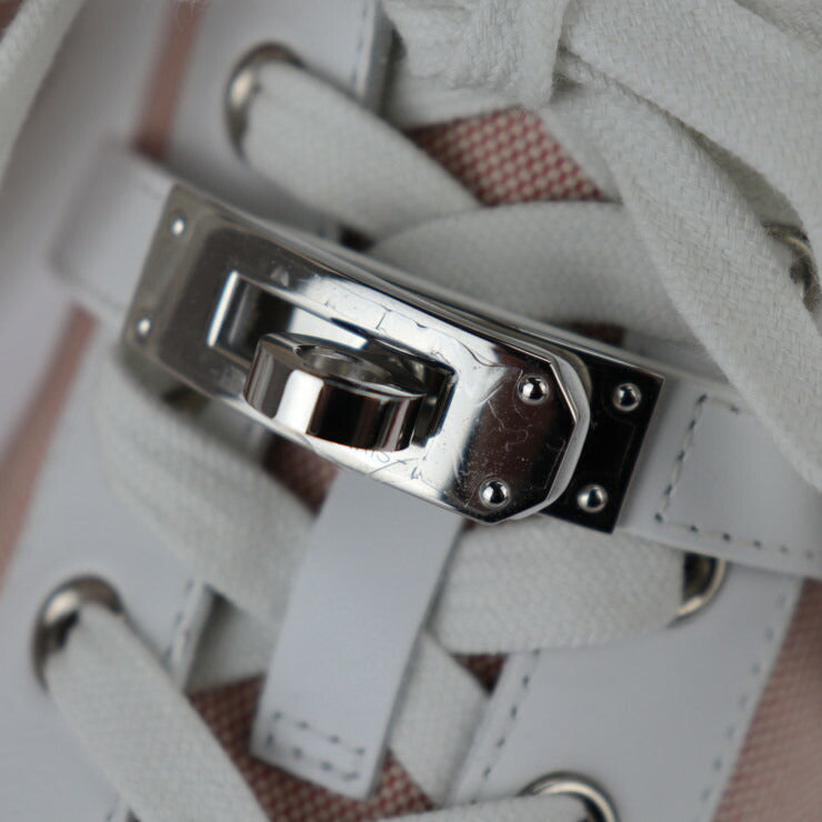 新品未使用展示品 HERMES エルメス デイドリーム スニーカー H221191Z C5380 表記サイズ 38 1/2 トワルアッシュ カーフレザー フランボワーズ ホワイト シルバー金具 ケリーバックル ハイカットスニーカー 参考サイズ約25.5cm