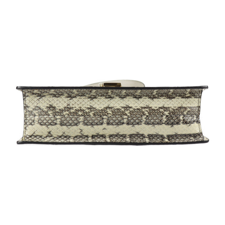 美品 GUCCI グッチ シルヴィ シェリーライン ショルダーバッグ 421882 パイソン レザー ベージュ系 ゴールド金具 ベルトモチーフ金具