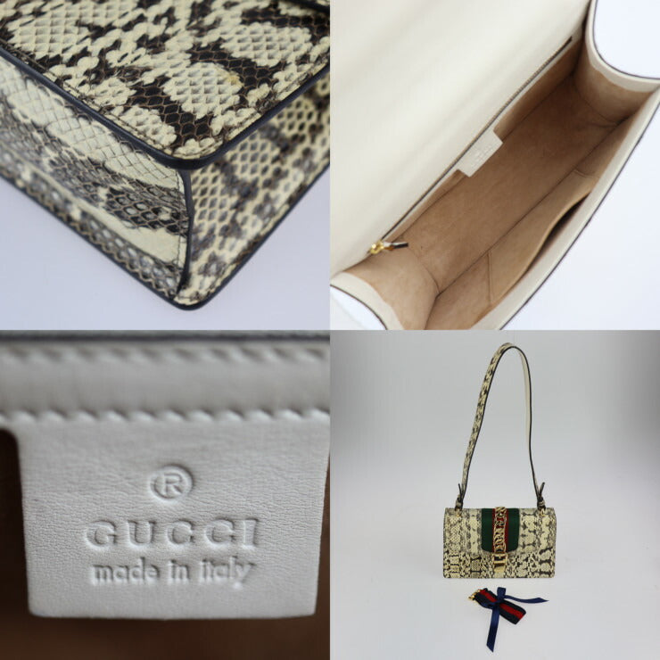 美品 GUCCI グッチ シルヴィ シェリーライン ショルダーバッグ 421882 パイソン レザー ベージュ系 ゴールド金具 ベルトモチーフ金具