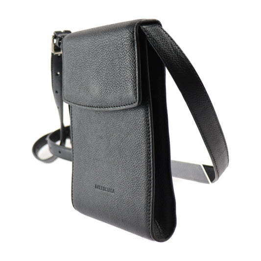 BALENCIAGA バレンシアガ ゴースト フォンホルダー ショルダーバッグ 618868 レザー ブラック シルバー金具 スマートフォンケース ポシェット