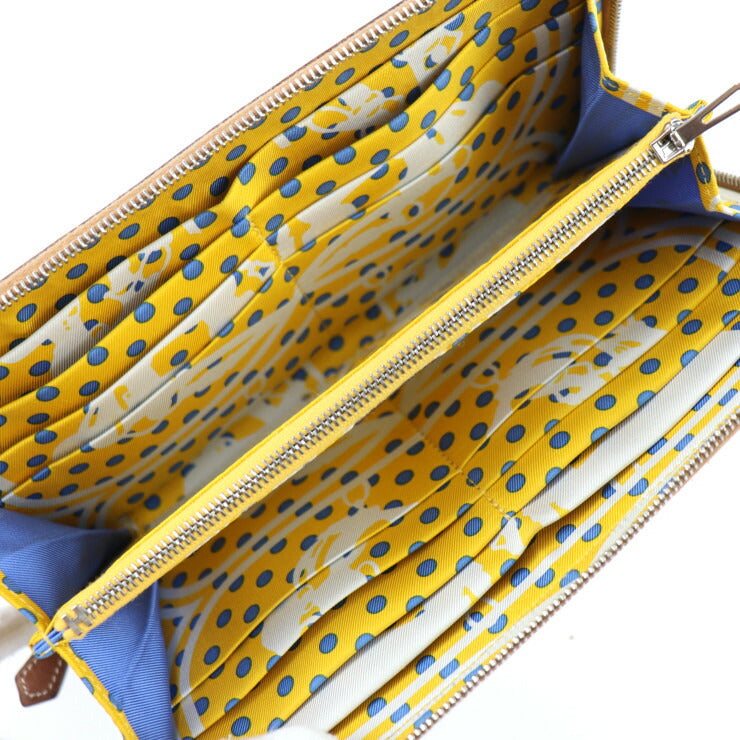 超美品 HERMES エルメス アザップロング シルクイン 長財布 - ヴォーエプソン ゴールド ブラウン系 シルバー金具 ラウンドファスナー C刻印