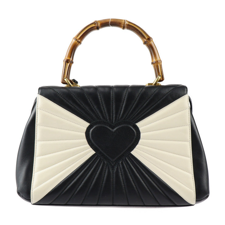 美品 GUCCI グッチ クイーンマーガレット トップハンドル バンブー ハンドバッグ 476531 カーフレザー ブラック アイボリー ゴールド金具 2WAY ショルダーバッグ 蜂 bee ビー