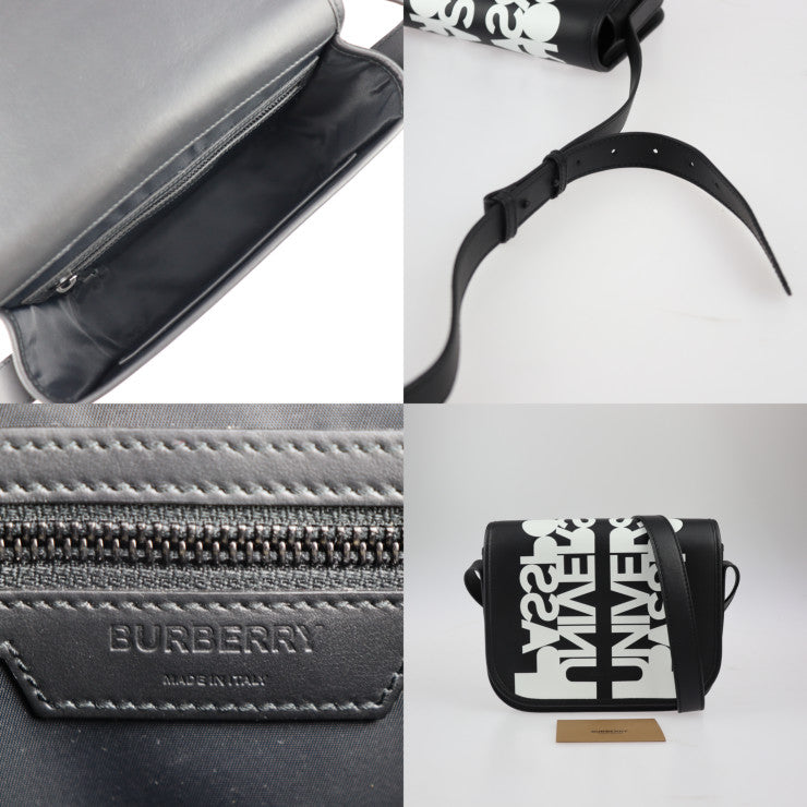 超美品 BURBERRY バーバリー ユニバーサル パスポート ショルダーバッグ 8051828 レザー ブラック ホワイト メッセンジャー クロスボディ