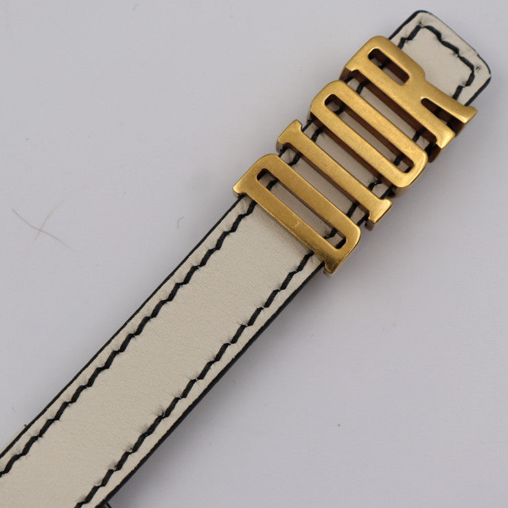 美品 Christian Dior クリスチャンディオール D-FENCE ディフェンス ベルト レザー アイボリー系 ゴールド金具 ロゴ ナローベルト
