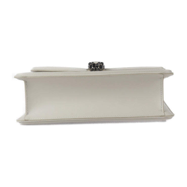 超美品 BVLGARI ブルガリ セルペンティ ダイヤモンド ブラスト ショルダーバッグ 289045 カーフレザー アイボリー系×シルバー系×ブラック ゴールド金具 チェーンショルダー キルティング