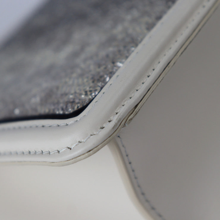 超美品 BVLGARI ブルガリ セルペンティ ダイヤモンド ブラスト ショルダーバッグ 289045 カーフレザー アイボリー系×シルバー系×ブラック ゴールド金具 チェーンショルダー キルティング