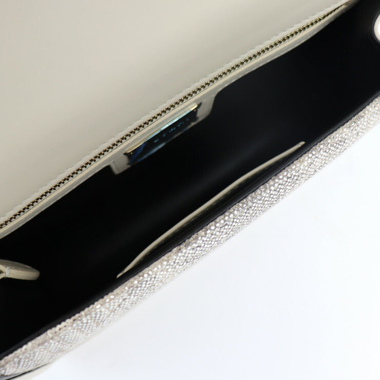 超美品 BVLGARI ブルガリ セルペンティ ダイヤモンド ブラスト ショルダーバッグ 289045 カーフレザー アイボリー系×シルバー系×ブラック ゴールド金具 チェーンショルダー キルティング