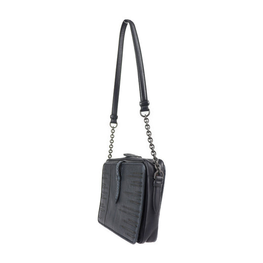 超美品 BOTTEGAVENETA ボッテガヴェネタ イントレチャート ショルダーバッグ 396485 ラムスキン リザード×パイソン×エナメル ブラック ガンメタル金具 チェーンショルダー エキゾチックレザー