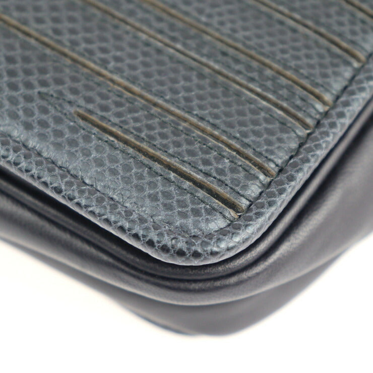 超美品 BOTTEGAVENETA ボッテガヴェネタ イントレチャート ショルダーバッグ 396485 ラムスキン リザード×パイソン×エナメル ブラック ガンメタル金具 チェーンショルダー エキゾチックレザー