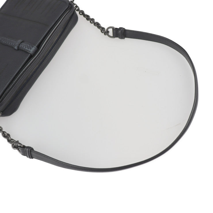 超美品 BOTTEGAVENETA ボッテガヴェネタ イントレチャート ショルダーバッグ 396485 ラムスキン リザード×パイソン×エナメル ブラック ガンメタル金具 チェーンショルダー エキゾチックレザー