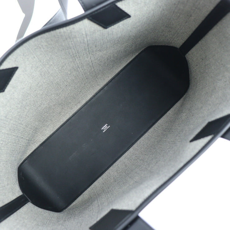 美品 HERMES エルメス H アンビエ GM トートバッグ - トワルアッシュ ヴォースイフト エクリュ ブラック ハンドバッグ Z刻印 バイアス