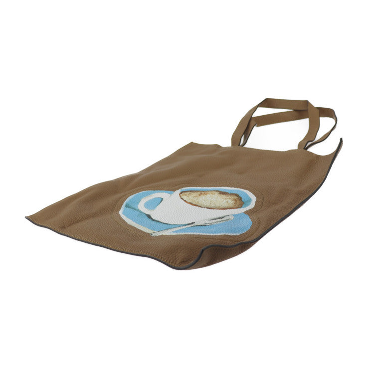 超美品 FENDI フェンディ プリントショッパー トートバッグ 7VA426 レザー ブラウン系 ショルダートート コーヒー カップ柄