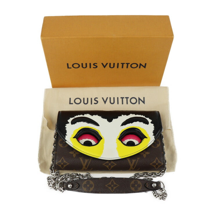 美品 LOUIS VUITTON ルイ ヴィトン ポルトフォイユ チェーン モノグラム ショルダーバッグ M67256 PVC レザー ブラウン マルチカラー シルバー金具 歌舞伎 チェーンウォレット 長財布 山本寛斎 コラボ
