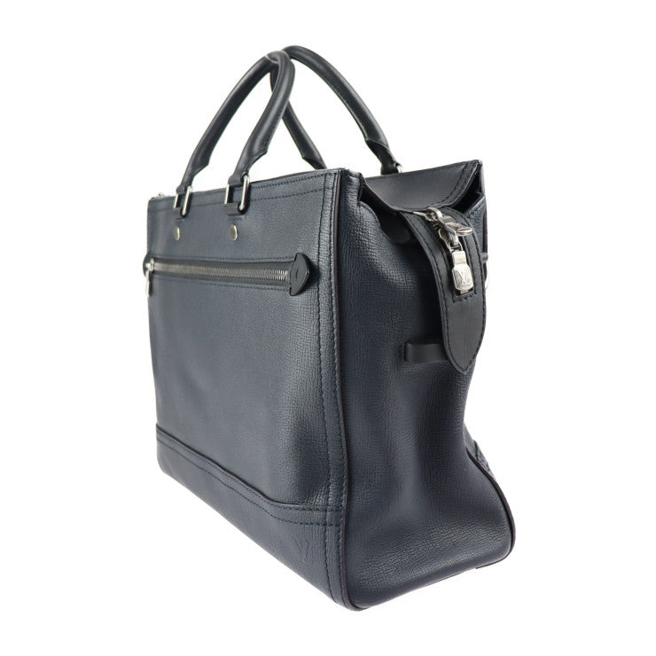 美品 LOUIS VUITTON ルイ ヴィトン キャニオン オールデイ ユタ ビジネスバッグ M54966 レザー ブルーマリーヌ ダークネイビー系 ブラック シルバー金具 2WAY ブリーフケース ショルダーバッグ