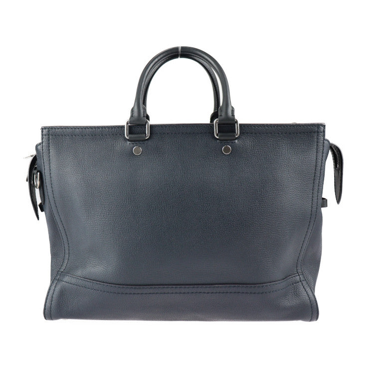 美品 LOUIS VUITTON ルイ ヴィトン キャニオン オールデイ ユタ ビジネスバッグ M54966 レザー ブルーマリーヌ ダークネイビー系 ブラック シルバー金具 2WAY ブリーフケース ショルダーバッグ