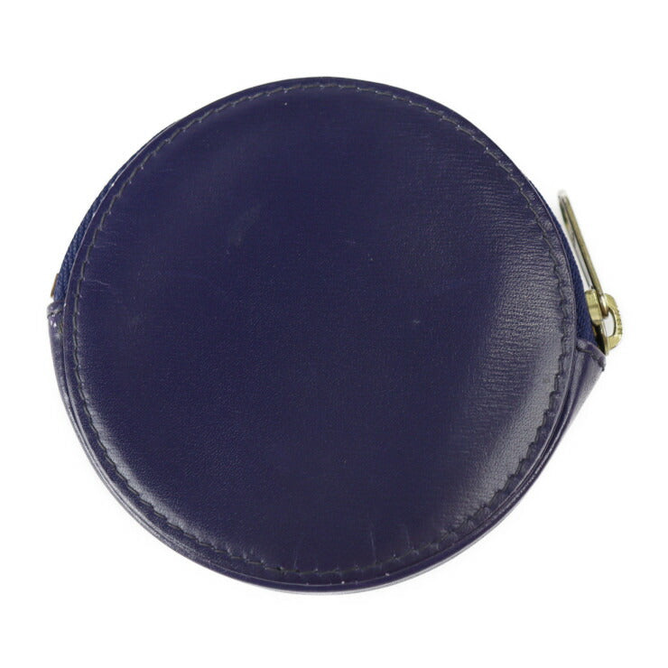 CELINE セリーヌ オールドセリーヌ コインケース - レザー パープルネイビー ゴールド金具 サークルロゴ ラウンド 丸型 小銭入れ