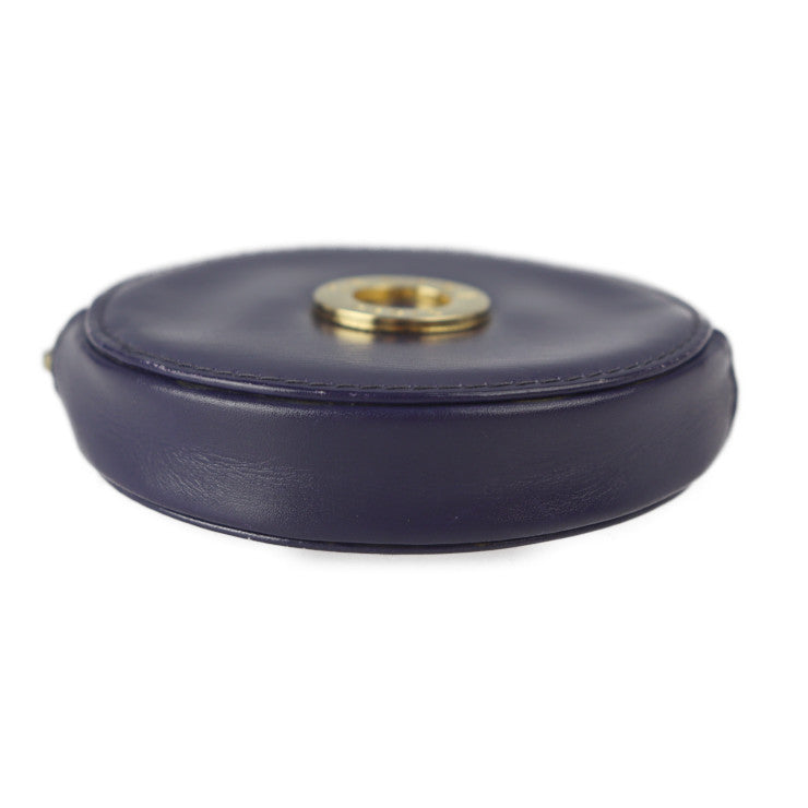 CELINE セリーヌ オールドセリーヌ コインケース - レザー パープルネイビー ゴールド金具 サークルロゴ ラウンド 丸型 小銭入れ