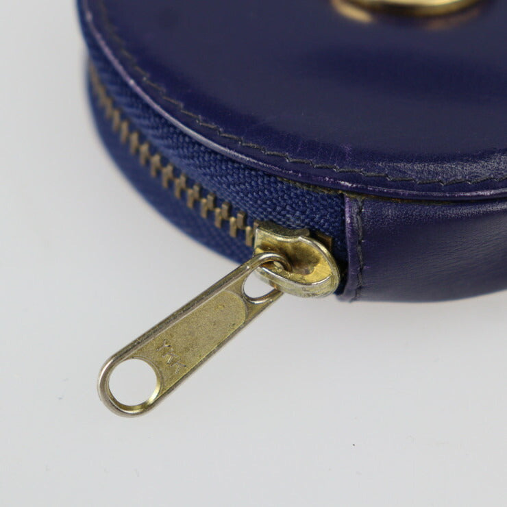 CELINE セリーヌ オールドセリーヌ コインケース - レザー パープルネイビー ゴールド金具 サークルロゴ ラウンド 丸型 小銭入れ