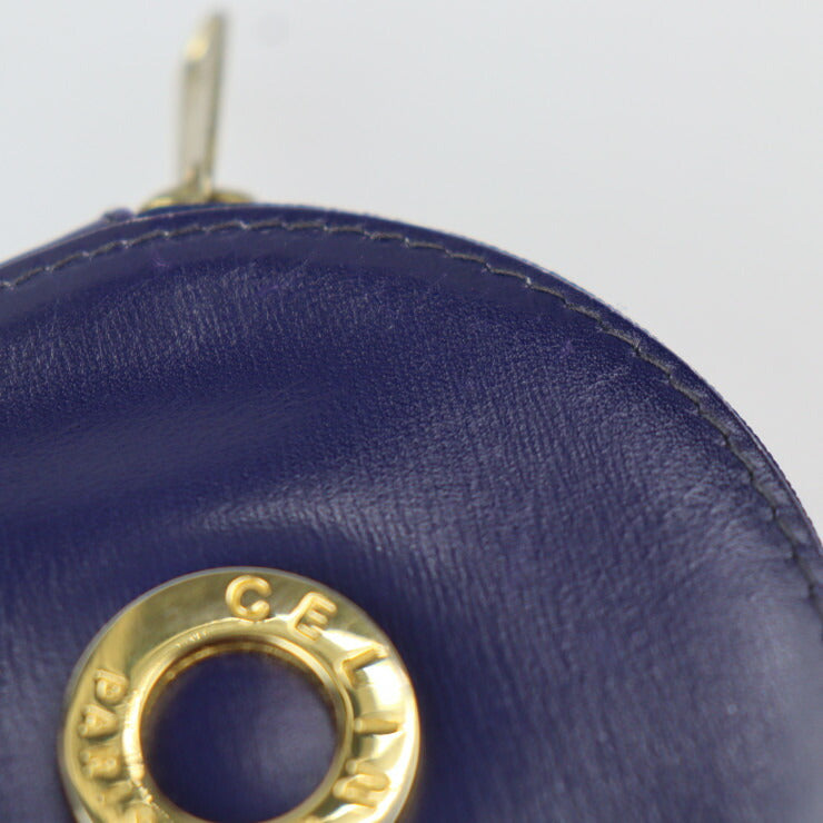 CELINE セリーヌ オールドセリーヌ コインケース - レザー パープルネイビー ゴールド金具 サークルロゴ ラウンド 丸型 小銭入れ