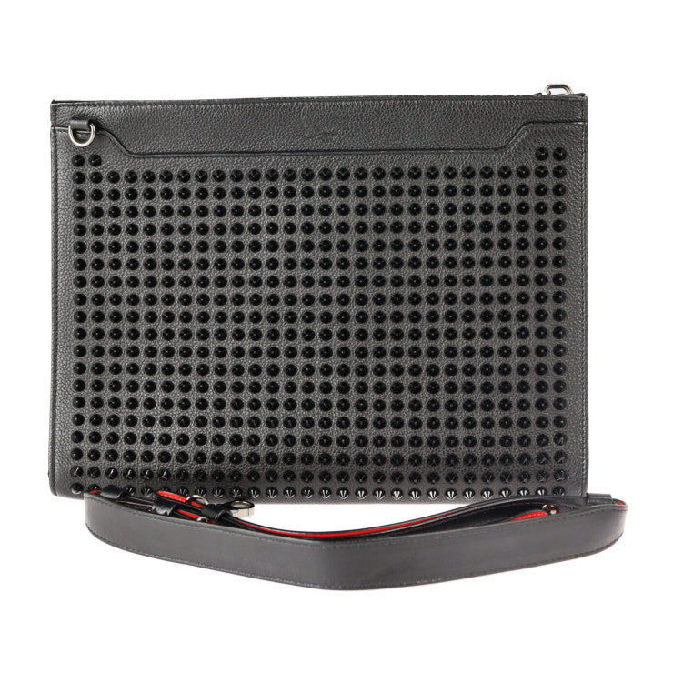 Christian Louboutin クリスチャンルブタン SKYPOUCH スカイポーチ ショルダーバッグ 1185130 カーフレザー ブラック レッド 2WAY セカンドバッグ クラッチバッグ スパイクスタッズ