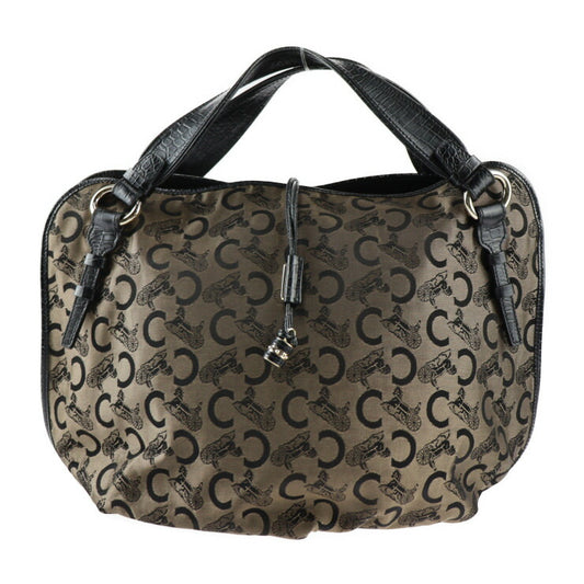 美品 CELINE セリーヌ ビタースウィート Cサルキー ハンドバッグ - キャンバス クロコ型押しレザー ブロンズ ブラック ゴールド金具 トートバッグ ショルダーバッグ ショッピングバッグ