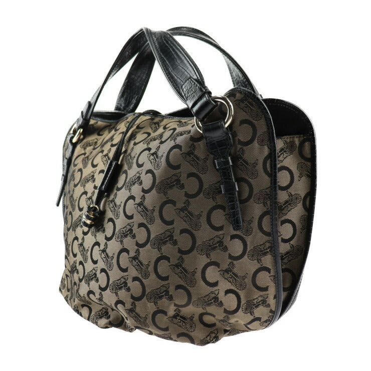 美品 CELINE セリーヌ ビタースウィート Cサルキー ハンドバッグ - キャンバス クロコ型押しレザー ブロンズ ブラック ゴールド金具 トートバッグ ショルダーバッグ ショッピングバッグ