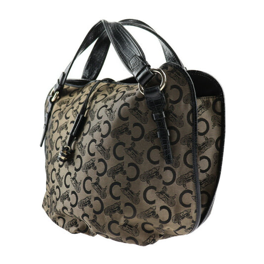 美品 CELINE セリーヌ ビタースウィート Cサルキー ハンドバッグ - キャンバス クロコ型押しレザー ブロンズ ブラック ゴールド金具 トートバッグ ショルダーバッグ ショッピングバッグ