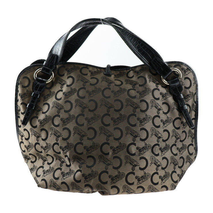 美品 CELINE セリーヌ ビタースウィート Cサルキー ハンドバッグ - キャンバス クロコ型押しレザー ブロンズ ブラック ゴールド金具 トートバッグ ショルダーバッグ ショッピングバッグ