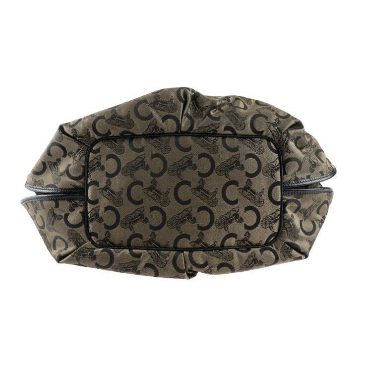 美品 CELINE セリーヌ ビタースウィート Cサルキー ハンドバッグ - キャンバス クロコ型押しレザー ブロンズ ブラック ゴールド金具 トートバッグ ショルダーバッグ ショッピングバッグ