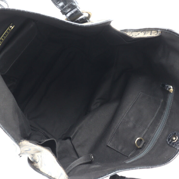 美品 CELINE セリーヌ ビタースウィート Cサルキー ハンドバッグ - キャンバス クロコ型押しレザー ブロンズ ブラック ゴールド金具 トートバッグ ショルダーバッグ ショッピングバッグ