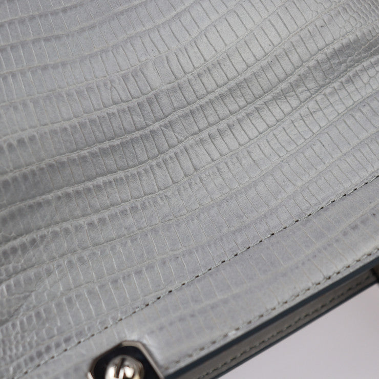 GIVENCHY ジバンシィ HDG ハンドバッグ - レザー リザード型押しレザー グレー シルバー金具 2WAY ショルダーバッグ トートバッグ