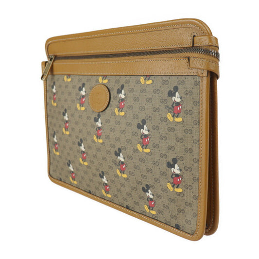 新品未使用展示品 GUCCI グッチ ディズニーコラボ ミッキー ミニGGスプリーム セカンドバッグ 602552 PVC レザー ブラウン系 ゴールド金具 クラッチバッグ ポーチ