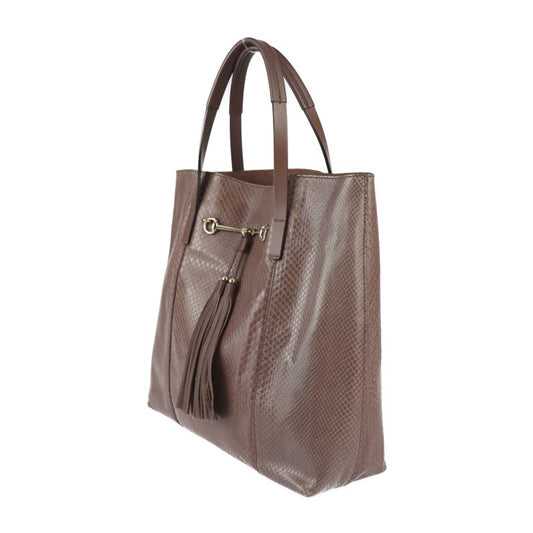 GUCCI グッチ ホースビット トートバッグ 297006 パイソン レザー パープルブラウン系 ゴールド金具 ショルダーバッグ タッセル フリンジ ポーチ付き