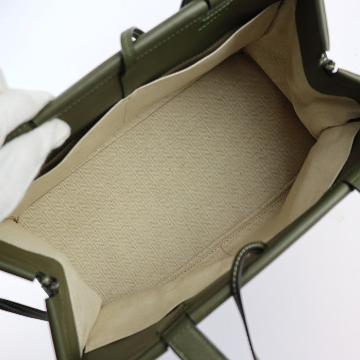 美品 LOEWE ロエベ クッショントート スモール トートバッグ 309 12AA93 カーフレザー オリーブグリーン系 ショルダーバッグ