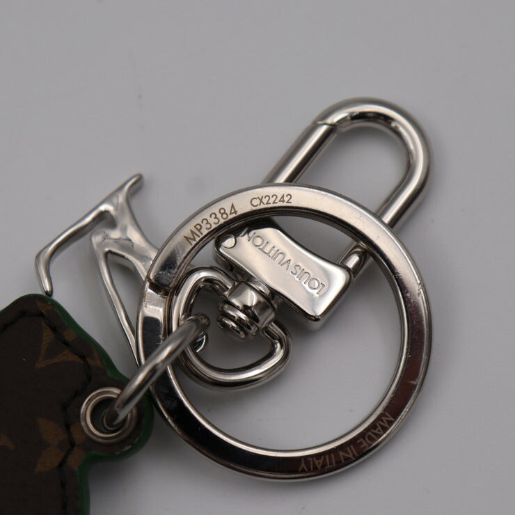 美品 LOUIS VUITTON ルイ ヴィトン ポルトクレ LVペイント モノグラム キーホルダー MP3384 PVC レザー ブラウン ホワイト グリーン シルバー金具 キーリング バッグチャーム ビトン