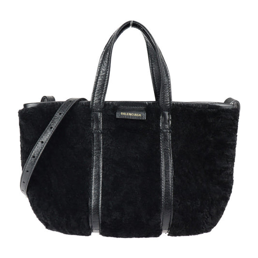 BALENCIAGA バレンシアガ バルベス スモール ハンドバッグ 671404 ムートン レザー ブラック シルバー金具 2WAY ショルダーバッグ