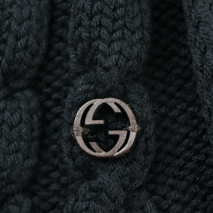 美品 GUCCI グッチ インターロッキングG マフラー - ウール100％ ブラック ケーブル編み フリンジ