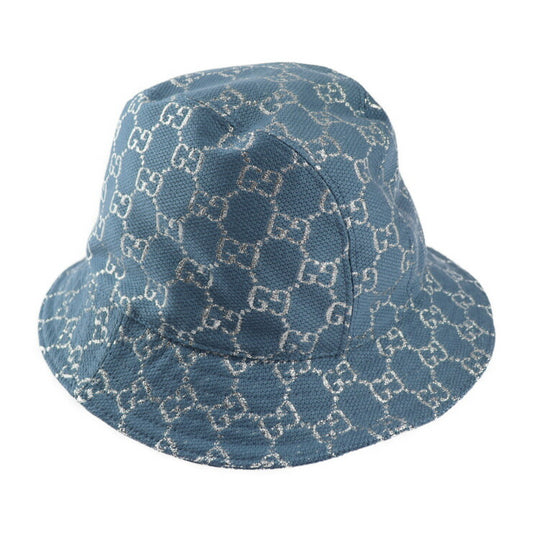 超美品 GUCCI グッチ GGラメ バケットハット ハット 631951 表記サイズ M ウール71% ナイロン17% 金属繊維12% ブルー系 シルバー 帽子