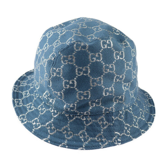 超美品 GUCCI グッチ GGラメ バケットハット ハット 631951 表記サイズ M ウール71% ナイロン17% 金属繊維12% ブルー系 シルバー 帽子