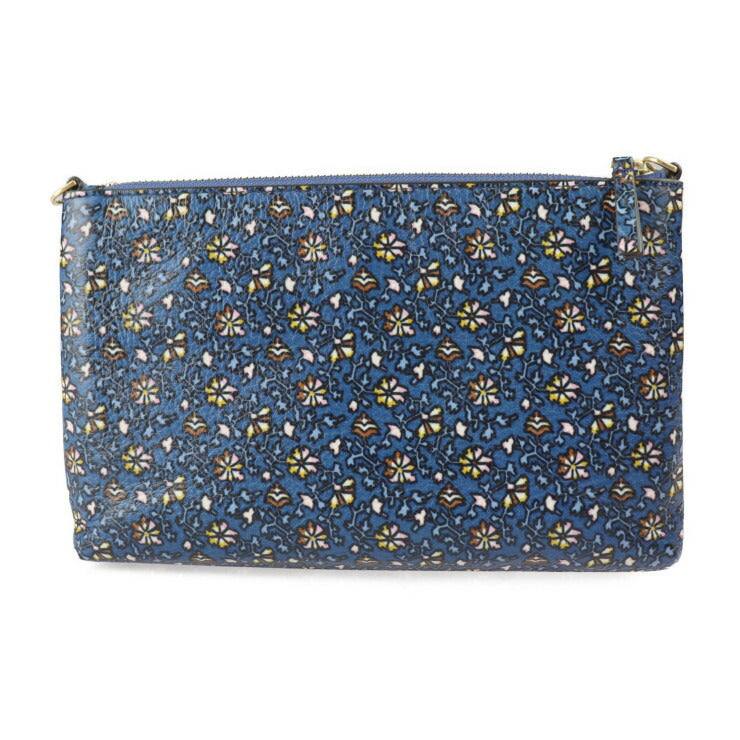 超美品 Tory Burch トリーバーチ カラーブロック タッセル クロスボディ ショルダーバッグ - レザー BLUE WILD PANSY ブルー系マルチカラー ゴールド金具 2WAY クラッチバッグ ポーチ 花柄 フラワープリント クロコ型押し