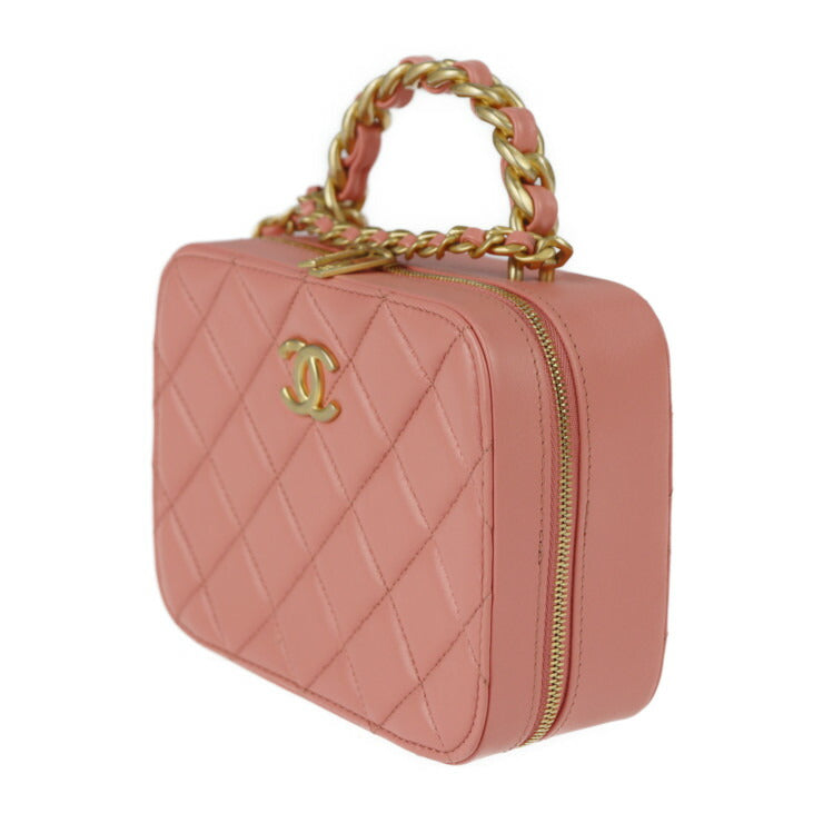美品 CHANEL シャネル スモール バニティ マトラッセ ショルダーバッグ AS3318 レザー ピンク系 ゴールド金具 トップハンドル ヴァニティー ケース ココマーク チェーン 2WAY ハンドバッグ ラウンドファスナー