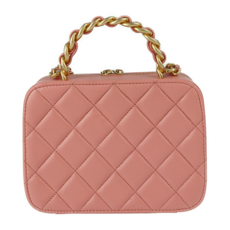美品 CHANEL シャネル スモール バニティ マトラッセ ショルダーバッグ AS3318 レザー ピンク系 ゴールド金具 トップハンドル ヴァニティー ケース ココマーク チェーン 2WAY ハンドバッグ ラウンドファスナー