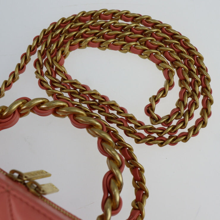 美品 CHANEL シャネル スモール バニティ マトラッセ ショルダーバッグ AS3318 レザー ピンク系 ゴールド金具 トップハンドル ヴァニティー ケース ココマーク チェーン 2WAY ハンドバッグ ラウンドファスナー