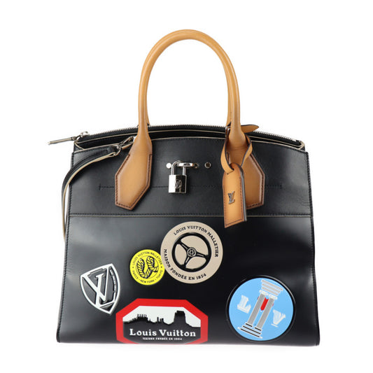 LOUIS VUITTON ルイ ヴィトン シティ スティーマー MM ワールドツアー コレクション ハンドバッグ M43080 レザー ブラック マルチカラー シルバー金具 2WAY ショルダーバッグ ビトン