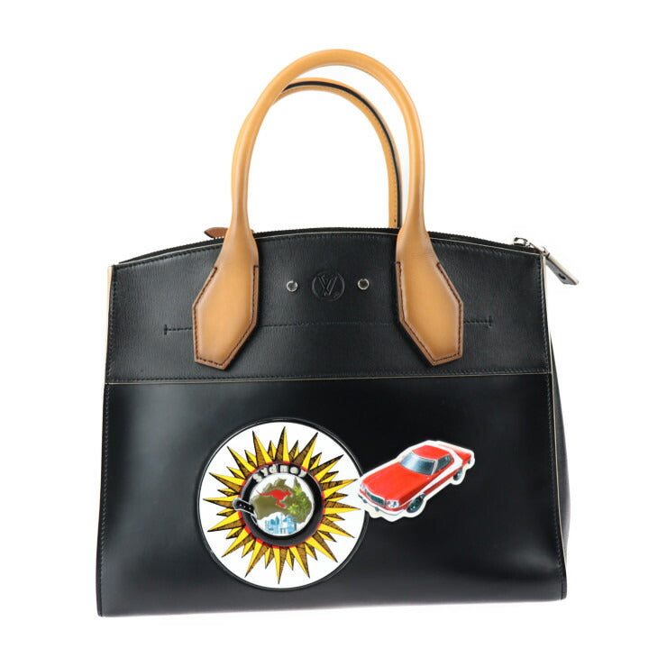 LOUIS VUITTON ルイ ヴィトン シティ スティーマー MM ワールドツアー コレクション ハンドバッグ M43080 レザー ブラック マルチカラー シルバー金具 2WAY ショルダーバッグ ビトン